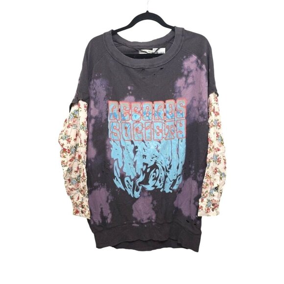 NWT We The Free Tie-Dye Sweatshirt Floral Buttoned Sleeves Graphic Oversized Fit - Picture 1 of 8